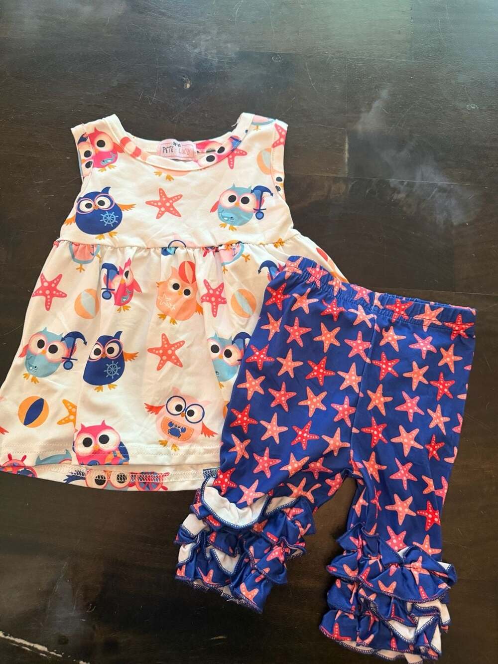 Pete + Lucy Owl and Starfish Print Tunic Top and Ruffle Leggings Set